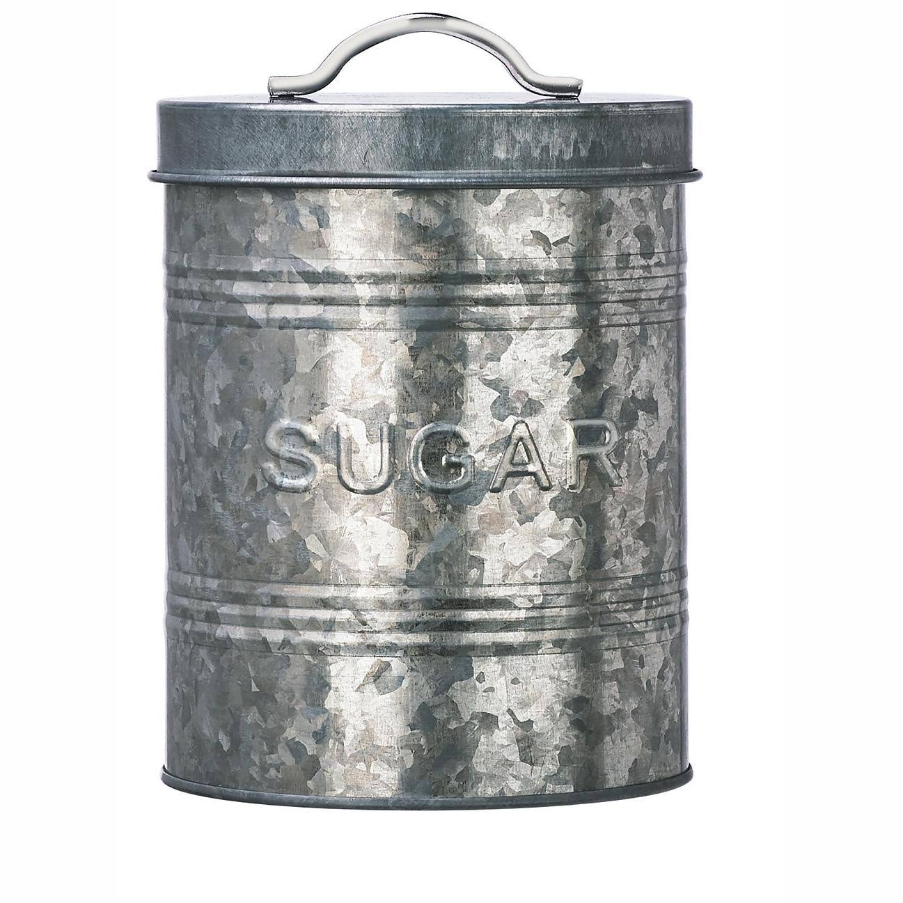 Rustic Kitchen Galvanized Metal Storage Canisters, Assorted Set of 3 (Coffee, Sugar, Bread)