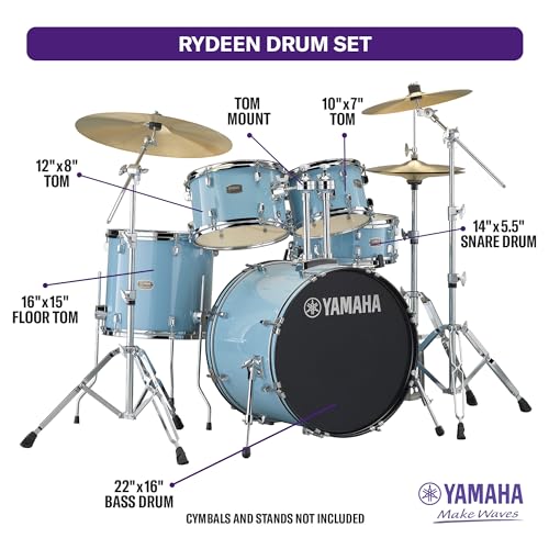 Yamaha Rydeen 5pc Shell Pack with 22" Bass Drum, Mellow Yellow
