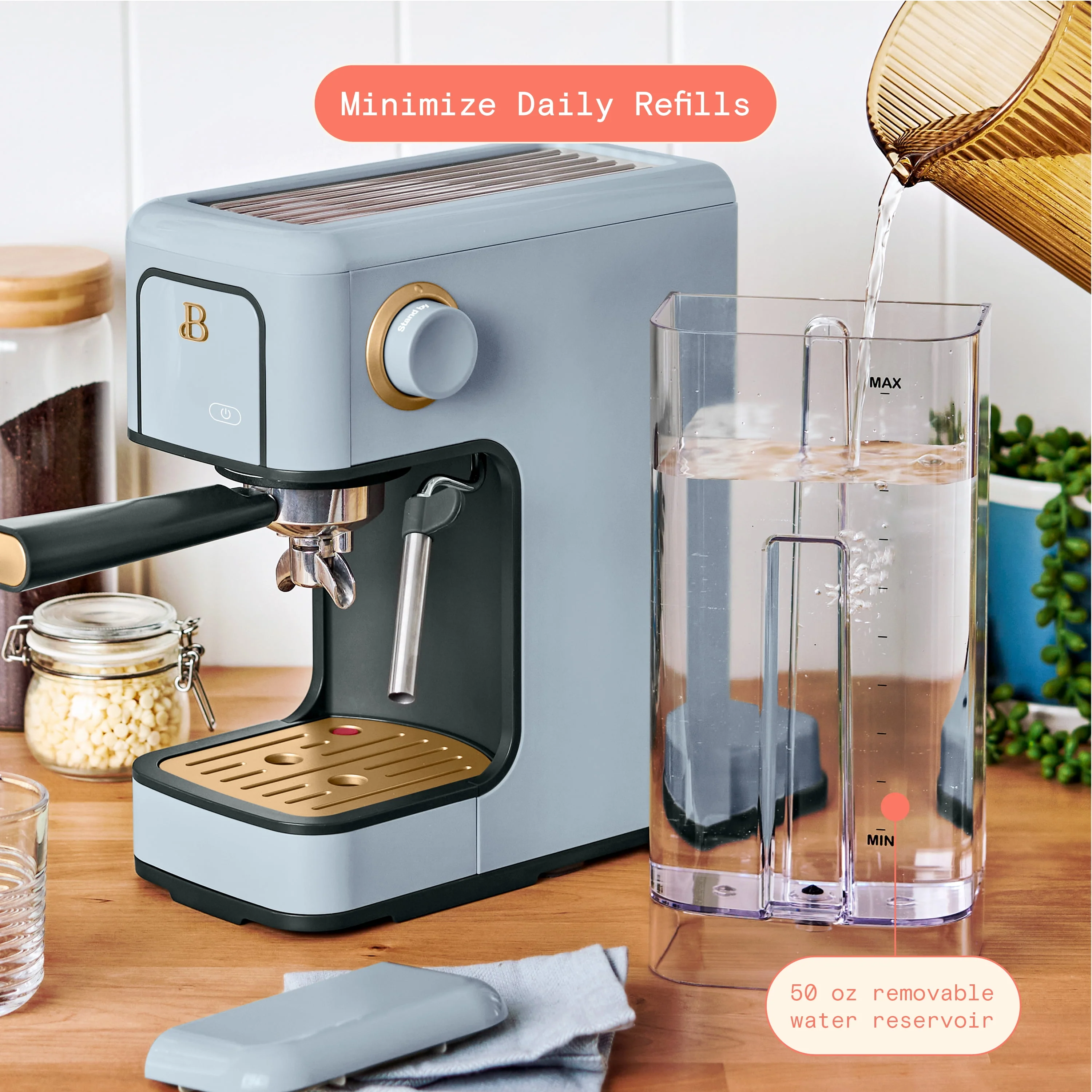 Beautiful Slim Espresso Maker with 20-Bar Pressure, White Icing by Drew Barrymore