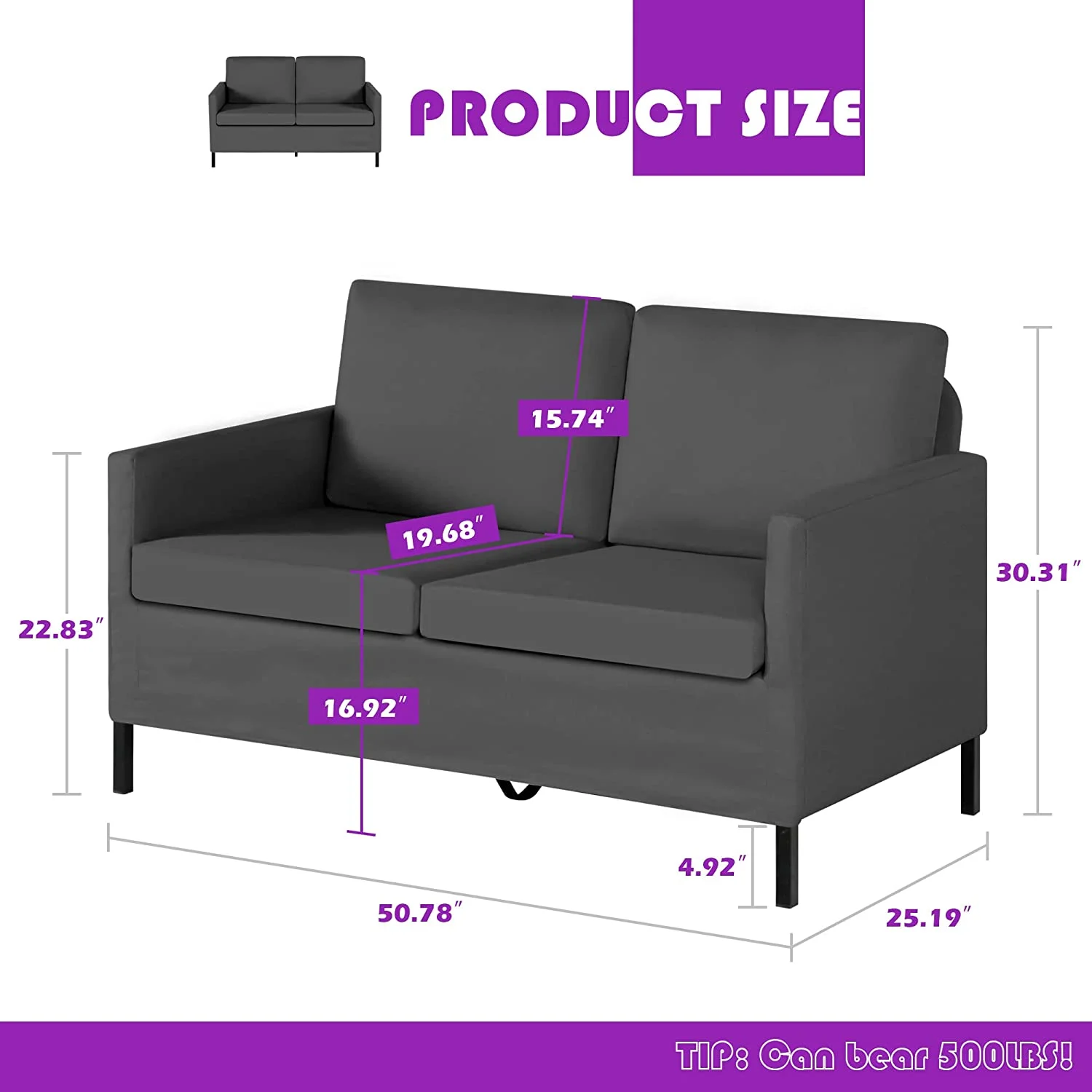 sell well TYBOATLE Fabric Modern Loveseat Sofa Couch for Living Room  51"