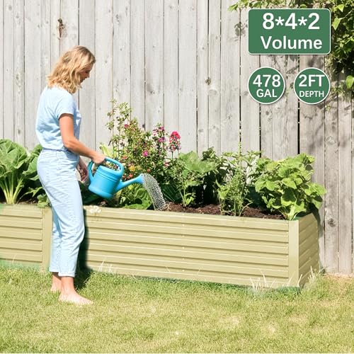 FOOWIN 2pcs 8x4x2ft Galvanized Raised Garden Bed, Planter Raised Garden Boxes Outdoor, Large Metal Raised Beds for Gardening