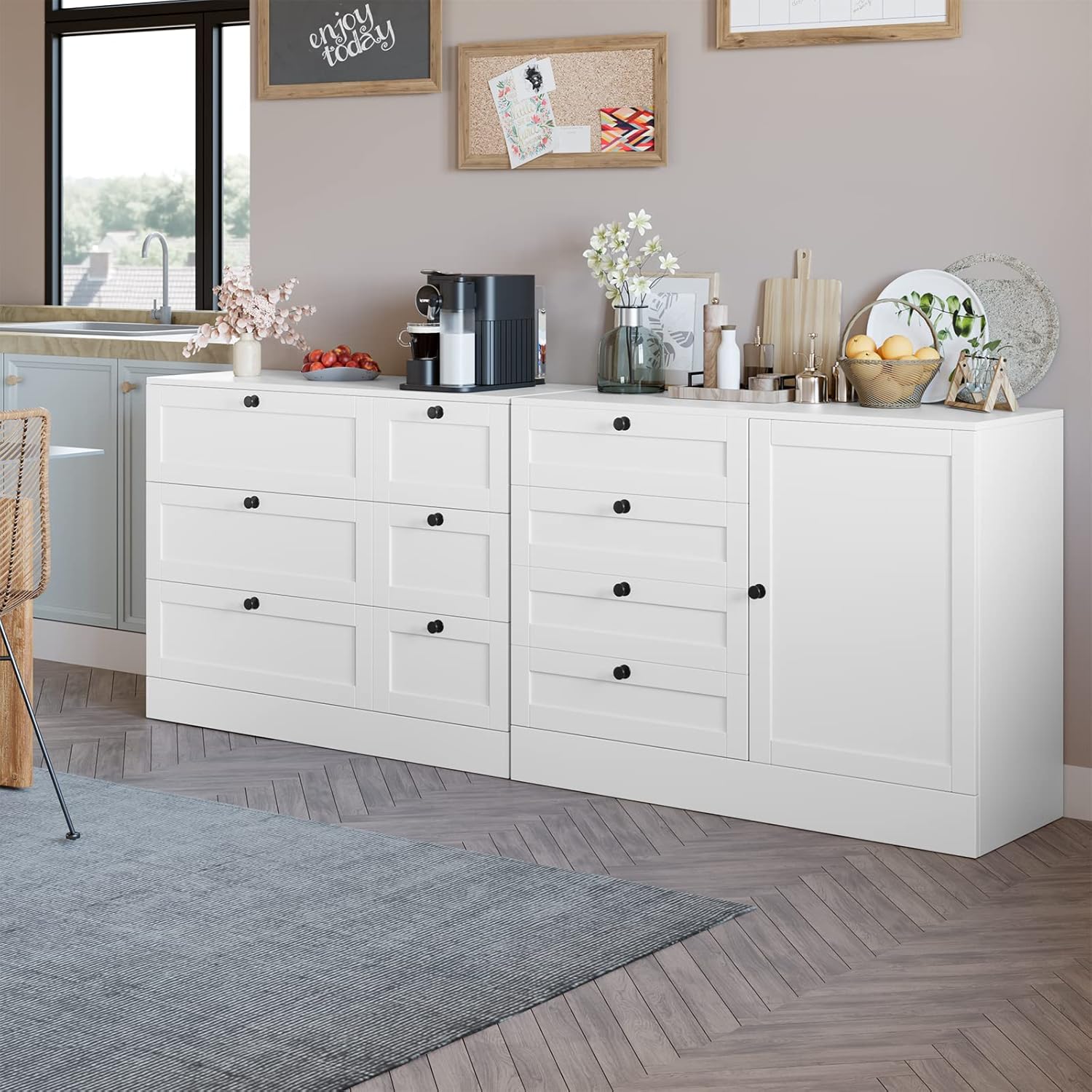 HOSTACK Storage Cabinet, 6 Drawer Dresser with Wide Space, Modern Closet Storage Drawers, Wooden Sideboard for Living Room, Bedroom, Dining Room