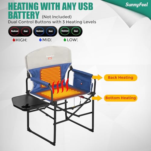 SUNNYFEEL Oversized Camping Directors Chair 2 Pack, Portable Folding Lawn Chairs for Adults Heavy Duty with Side Table,Pocket for Beach, Fishing