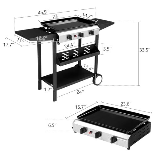 Outvita 2 Burner Portable Flat Top Gas Grill, 28" Propane Griddle, 30,000 BTU