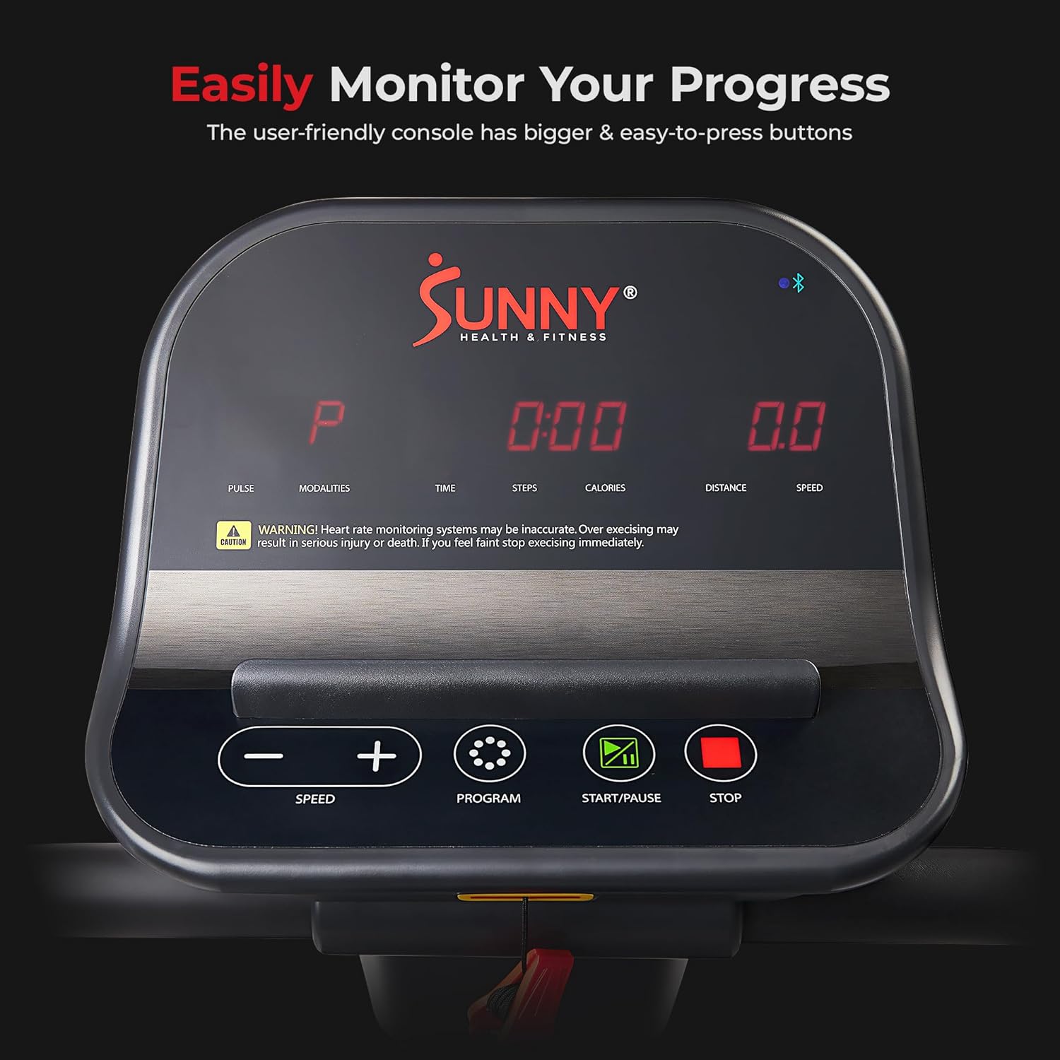 Sunny Health & Fitness Endurance Cardio Running Walking Treadmill with Extended Safety Handrails, Low-Impact