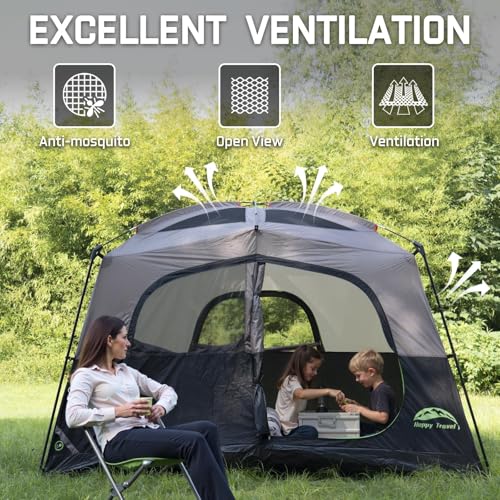 Happy Travel Tent 6 Person Tents for Camping, Waterproof Easy Setup Camping Tent with Rainfly