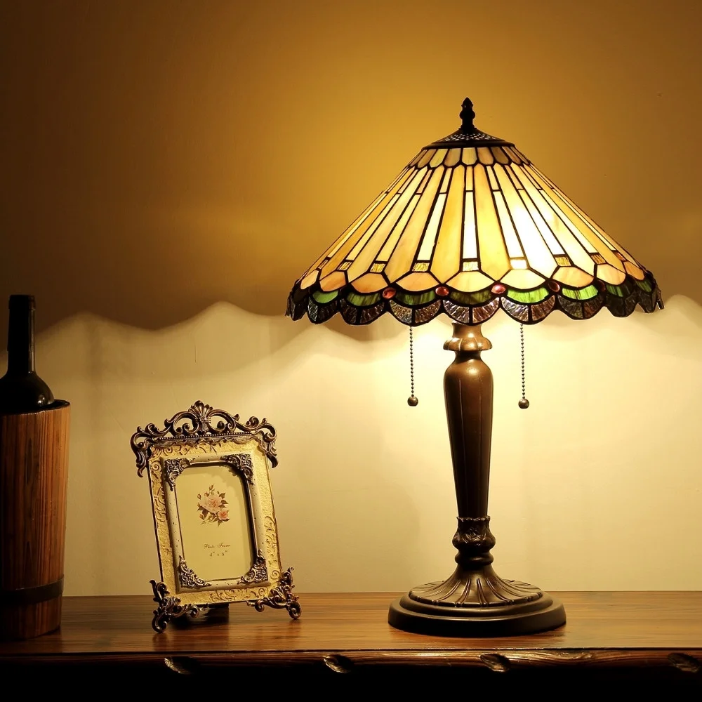 INEZ Tiffany-style 2 Light Mission Table Lamp 16" Shade