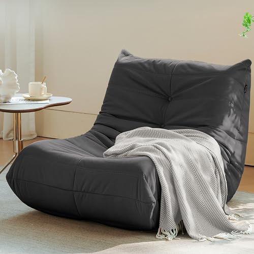 Bean Bag Chair for Adults - Suede & Microfiber Fireside Floor Chair, Comfortable Corner Lounge Sofa for Living Room, Bedroom, Office (3-Seater, Beige)