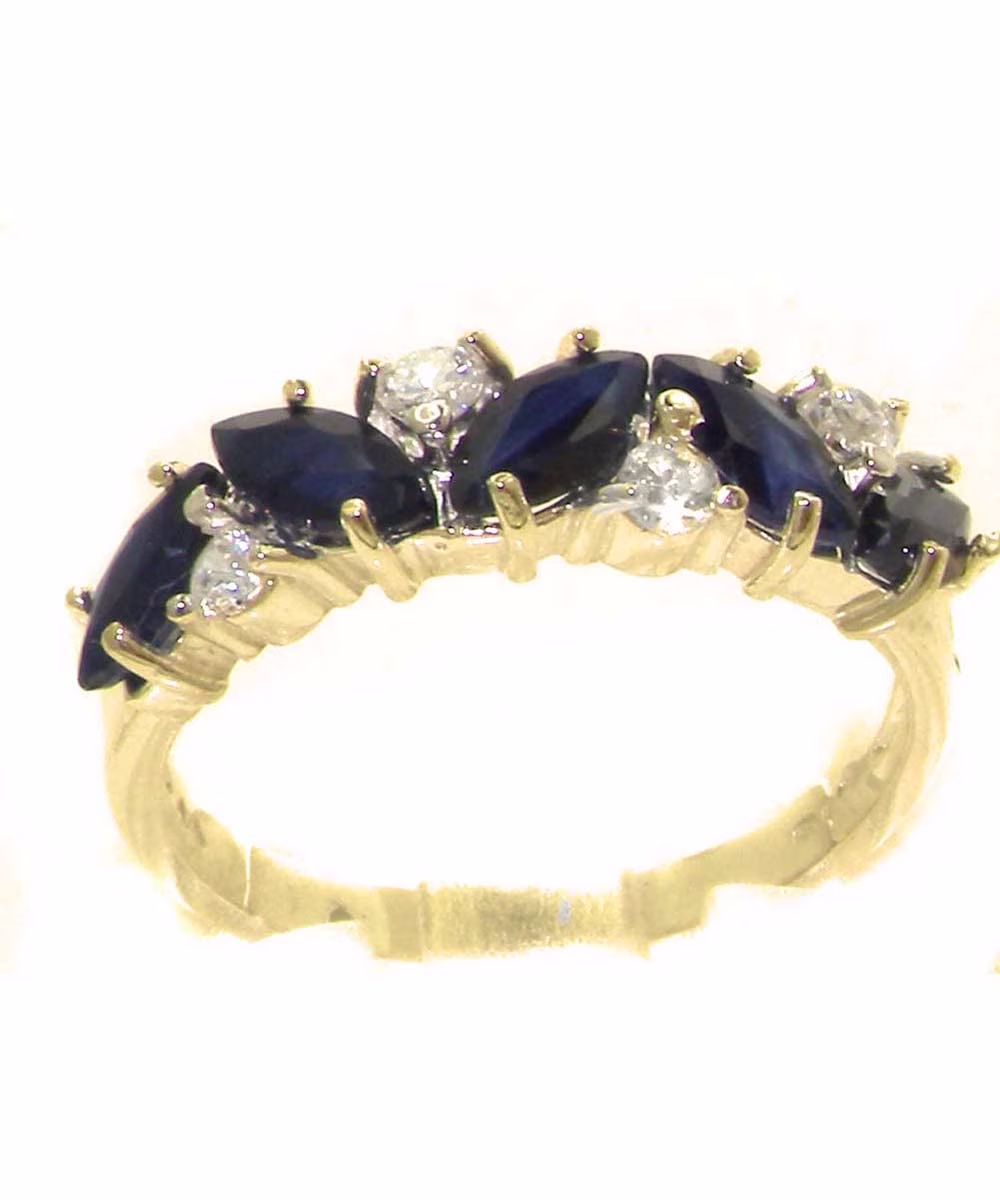 LBG British Made 9k Yellow Gold Natural Sapphire & Diamond Womens Eternity Ring - 33 size options