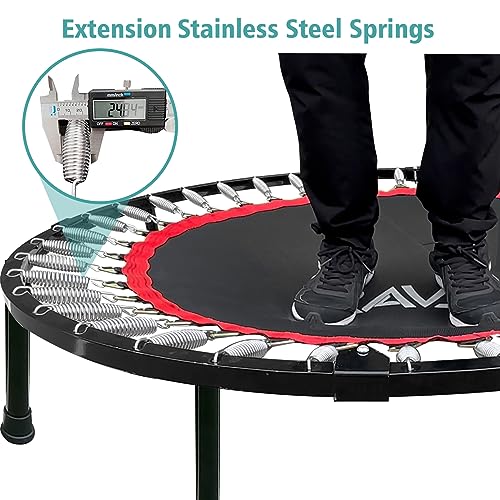 RAVS Mini Trampoline for Kids Adults 40"/48" Foldable Fitness Rebounder Kids Trampoline with 5 Levels Height Adjustable Handle Resistance Bands