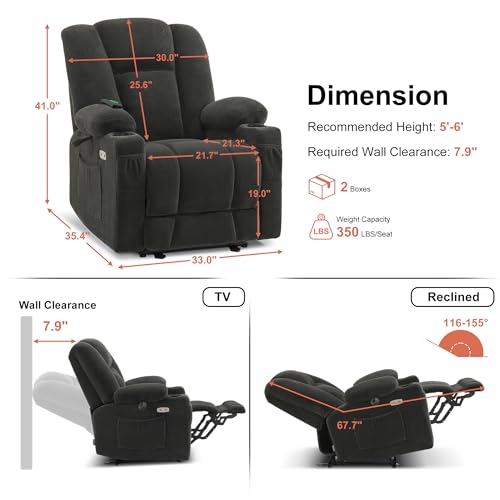 MCombo Zero Gravity Power Recliner Chair with Heat and Vibration Massage, Reclining Chair with USB & Type C Ports, Cup Holders for Living Room