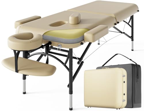 Professional Massage Table Portable 3 Fold Premium Memory Foam Aluminium Leg Hold Up to 1100LBS 8 Heights Adjustable with Carrying Bag Black