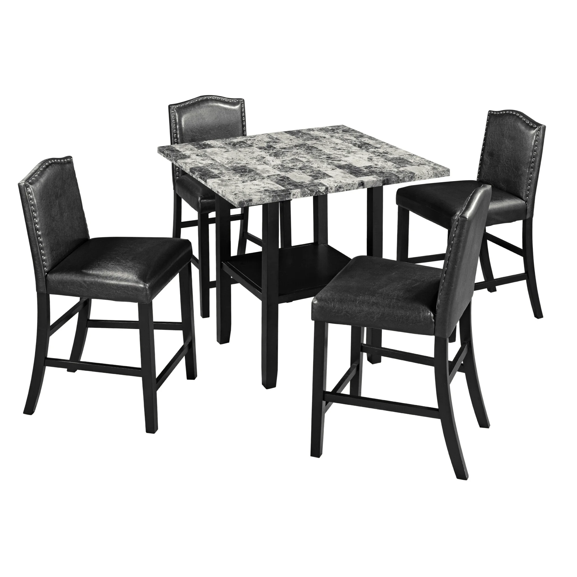 Infirleo 5 Piece Dining Sets, Kitchen Table Set with 4 Chairs, Solid Rubberwood Square Table and Upholstered Chair Set for Kitchen Dining Room