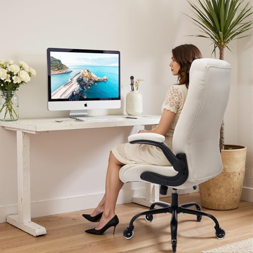 Big and Tall Office Chair for Heavy People 400lb, Executive Desk Computer Chair Adjustable Flip-up Armrests