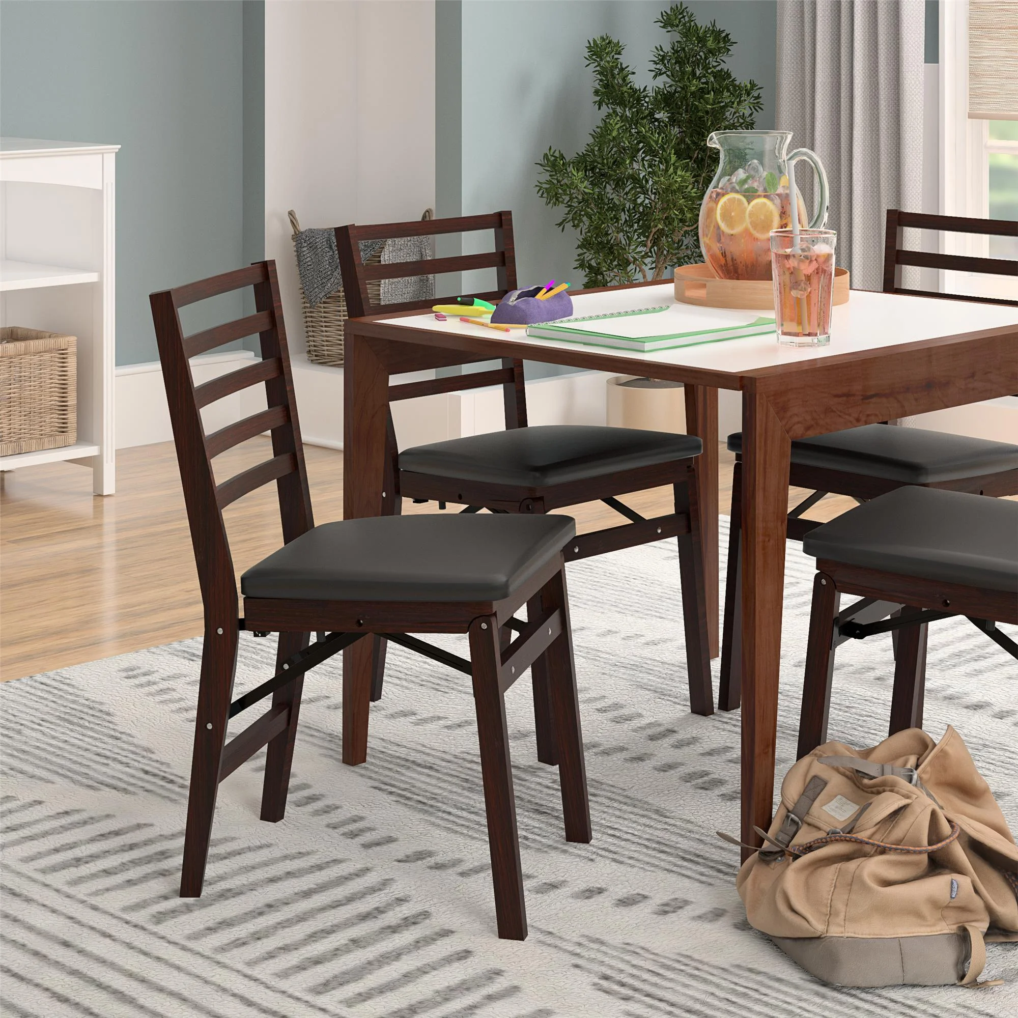 COSCO Contoured Back Wood Folding Chair with Vinyl Padded Seat, Dark Mahogany, 2-Pack