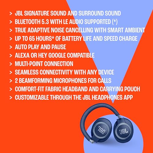 JBL Live 770NC - Wireless Over-Ear Headphones with True Adaptive Noise Cancelling with Smart Ambient, Up to 65 Hours of Battery Life