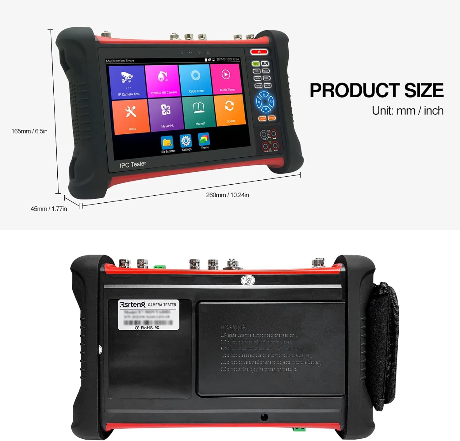Rsrteng X7-MOVTADHS Upgraded version 4K CCTV Camera Tester 7 inch IPS Touch Screen Monitor CCTV Tester with TVI CVI AHD SDI IP Camera Test Support