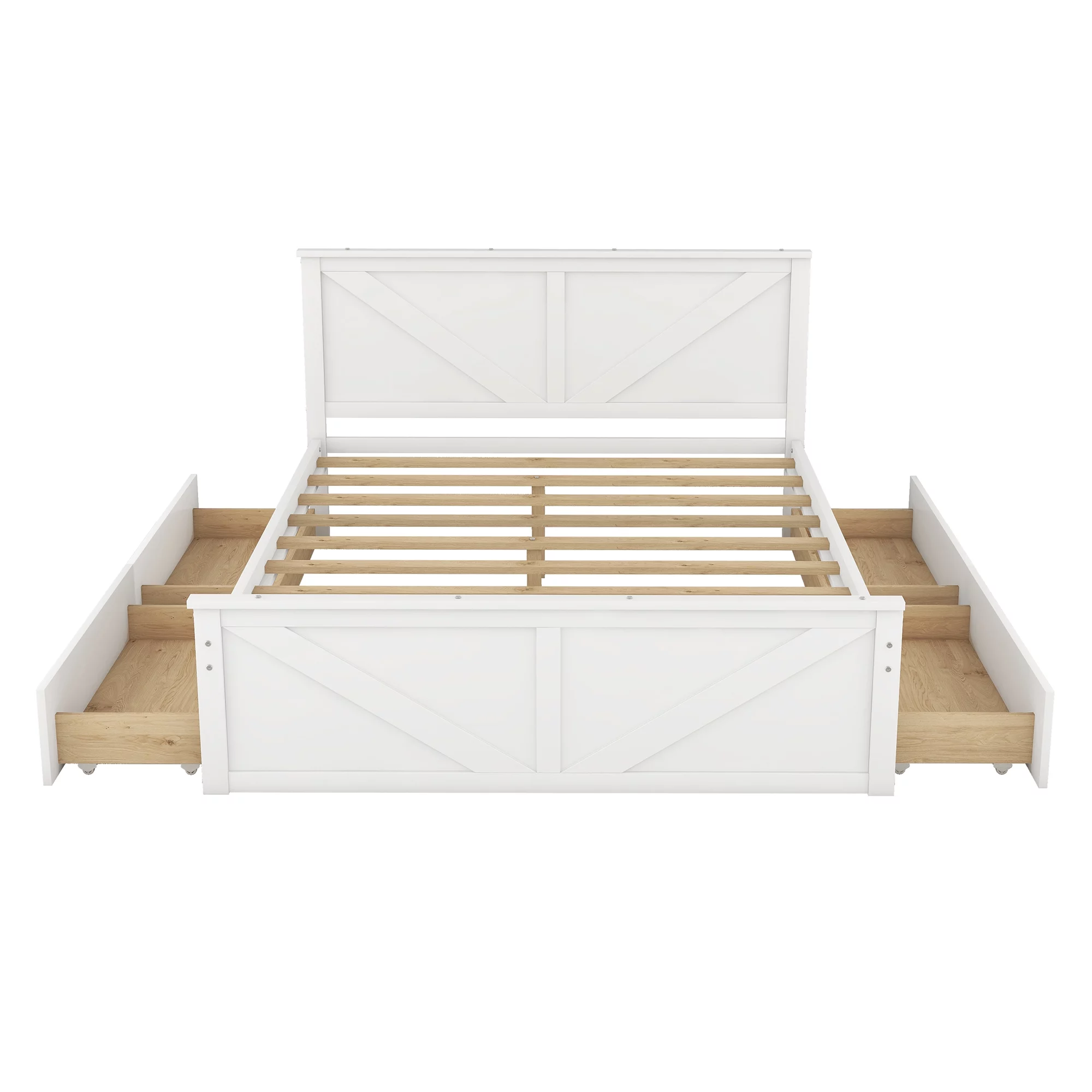 iRerts Queen Platform Bed Frame with 4 Storage Drawers, Wood Queen Bed Frame with Headboard, Slats Support and Support Legs