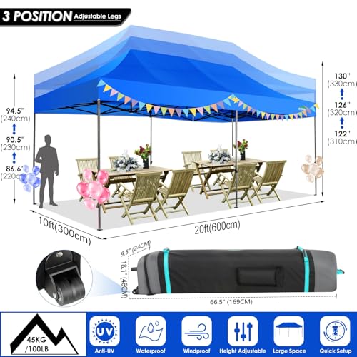 COBIZI 10x20 Heavy Duty Pop up Canopy Tent with 6 sidewalls Easy Up Commercial Outdoor Wedding Party Tents for Parties All Season Wind & Waterproof