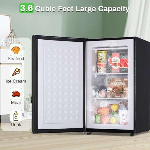 Maine Upright Freezer 3.6 Cu.Ft Mini Freezer with Reversible Stainless Steel Door Freestanding Compact Freezer with 3 Adjustable Thermostat