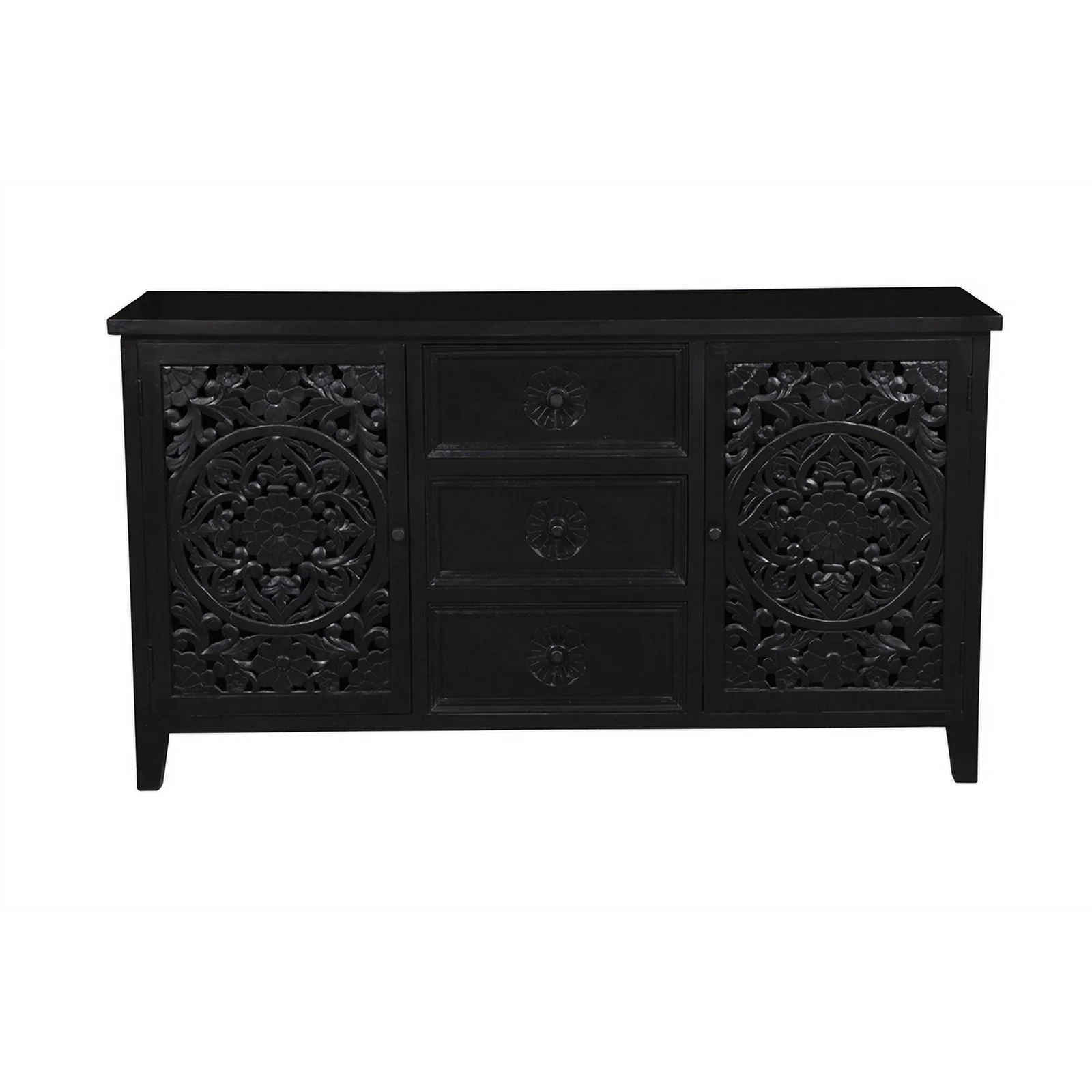 Pemberly Row Contemporary Solid Wood Sideboard in Black Finish
