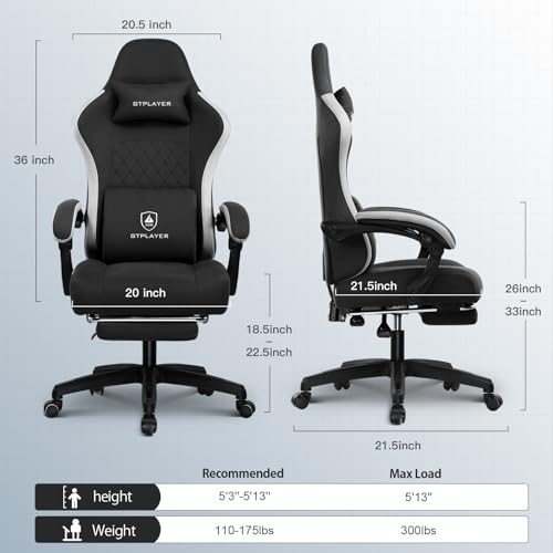 GTPLAYER Gaming Chair, Computer Office Chair with Pocket Spring Cushion, Linkage Armrests and Footrest