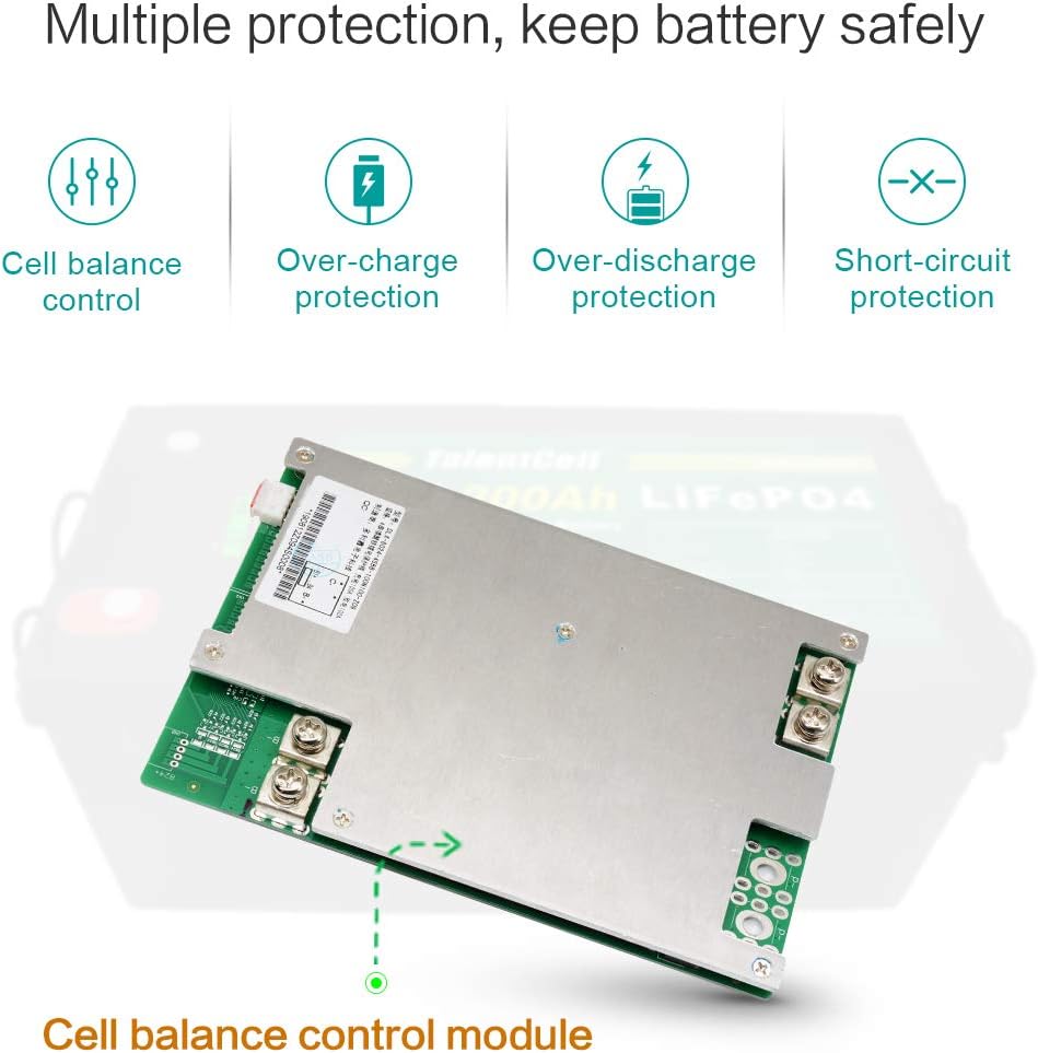 TalentCell 12V 200Ah Lithium Iron Phosphate Deep Cycle Battery Pack, Rechargeable LiFePO4 Batteries Over 2000 Cycles