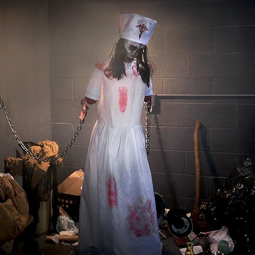 Haunted Hill Farm Life-Size 2.9-Ft Animatronic Gravely Granny by Tekky Halloween Decoration with Motion-Activated Sounds