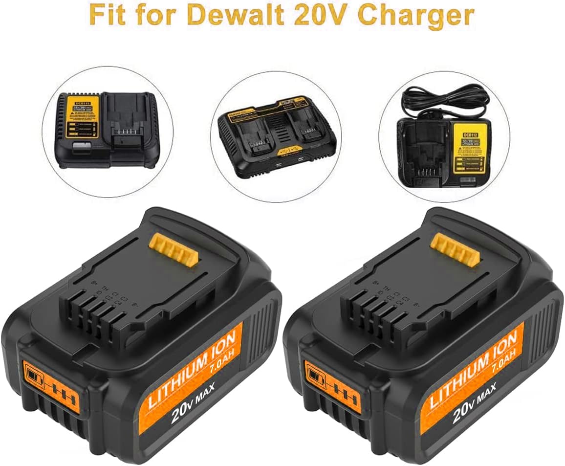 2 Packs Amsbat 7.0Ah DCB207 Battery Compatible with Dewalt 20V Battery Max Lithium DCB200 DCB201 DCB203 DCB204 DCB205 DCB206 Pack of 2