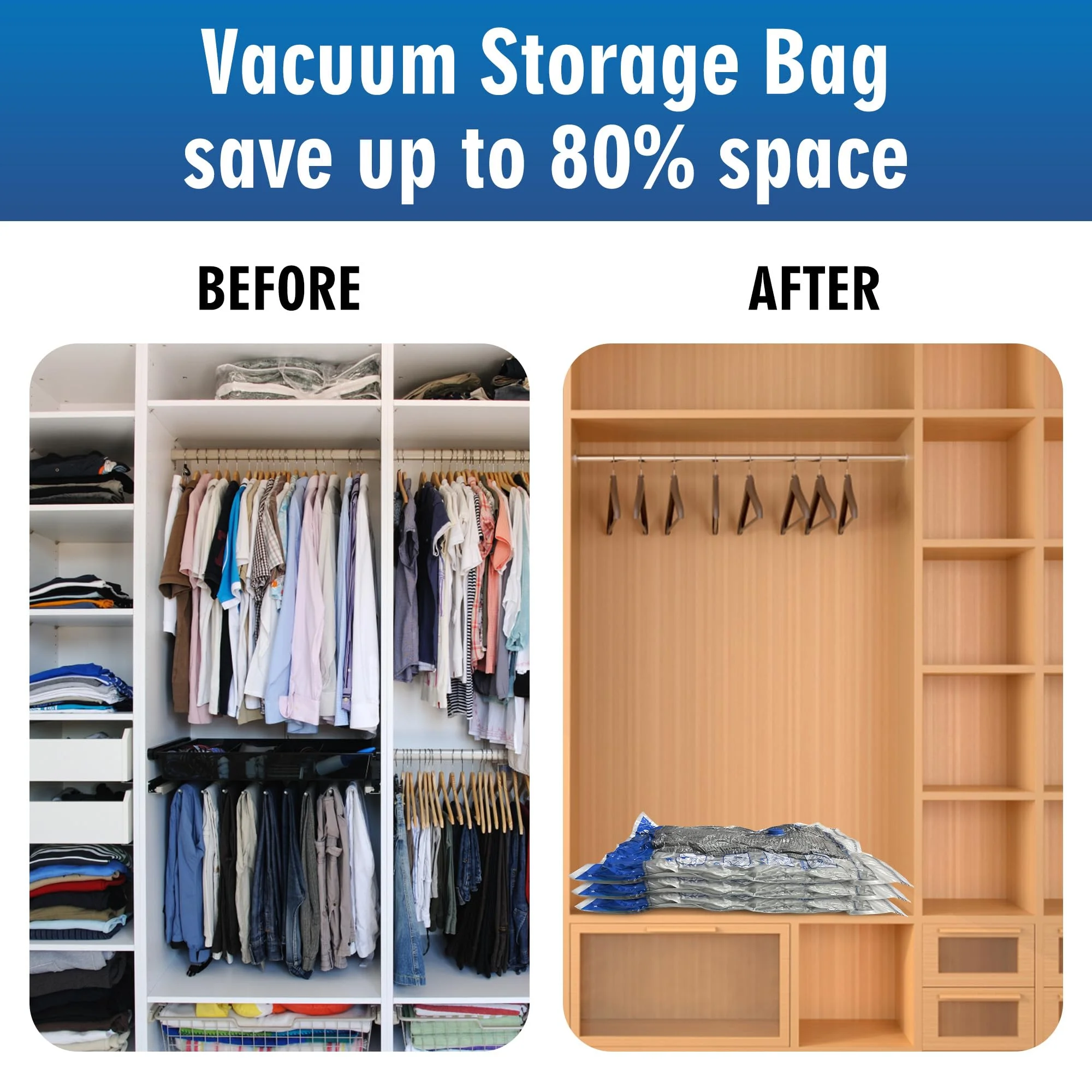 Jumbo Vacuum Storage Bags 8 Pack, Extra Large Space Saver Bags for Clothes Blankets Comforters, Thick PA;PE Material, Triple Seal Valve