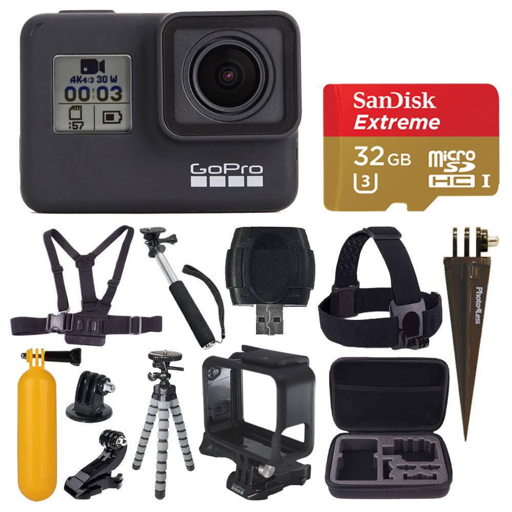 GoPro Hero7 Black Digital Action Camera with 4K HD Video 12MP Photos, SanDisk 32GB Micro SD Card, Hard Case - GoPro Hero 7 Acces - Avayadevconnect