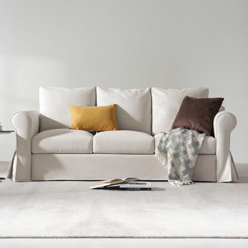 Classic 3 Seater Couches for Living Room, 89" White Slip Covered Sofa with Extra Deep Seat