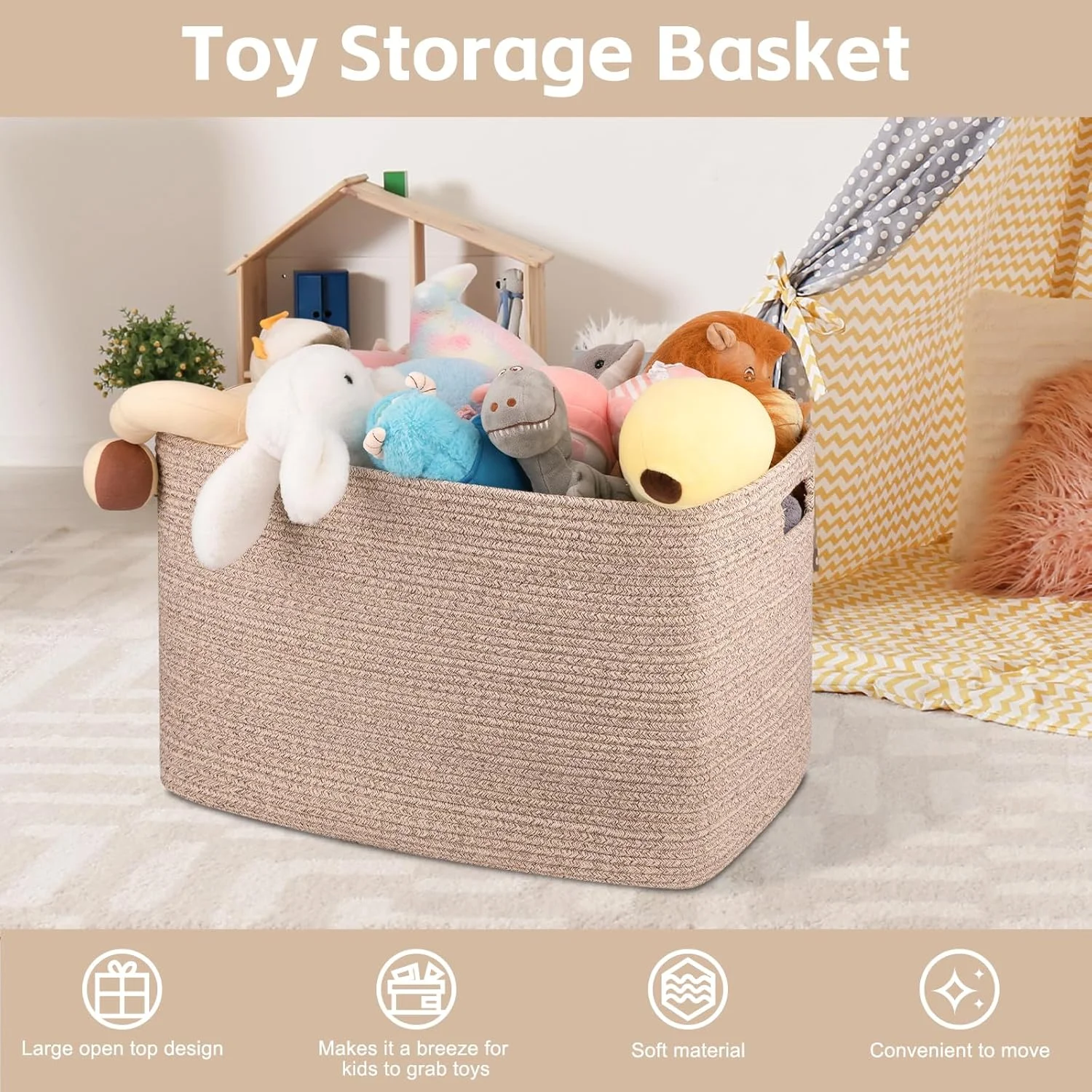 118L XXXLarge Cotton Rope Storage Basket, Oversized Blanket Basket, Used for Organizing Dirty Clothes in Living Room, Bedroom, Nursery