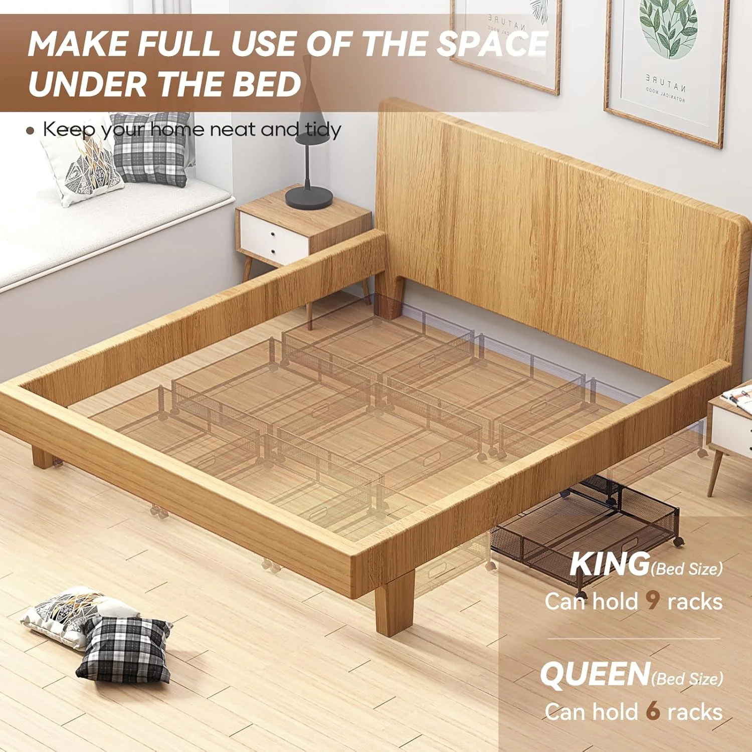 Under Bed Storage Containers with Wheels - Shoe Storage Organizer Drawer, Tool-free Assembly Metal Underbed Storage Containers for Bedroom Clothes