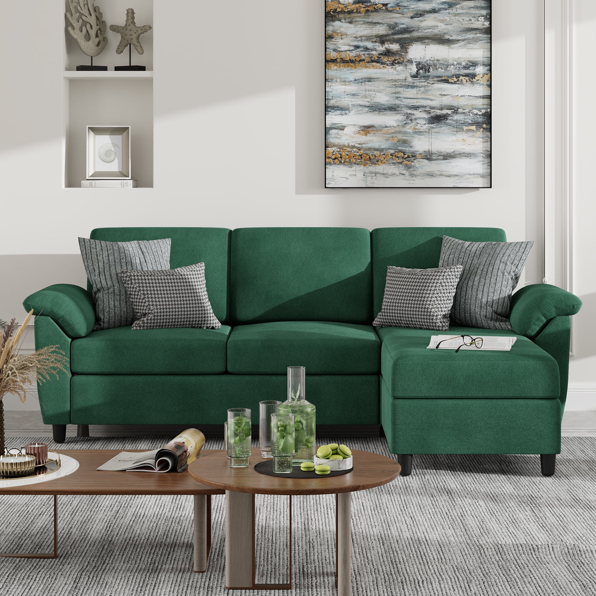 Walsunny 79 Convertible Sectional Sofa Couch,Linen Fabric L Shaped Sofa with Removable Pillows Dark Gray
