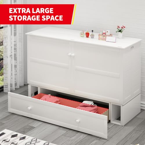 PUREMIND Queen Murphy Bed Cabinet with Mattress Included, Murphy Chest Bed with Storage, Murphys Cube Cabinet Beds with USB Charging Station