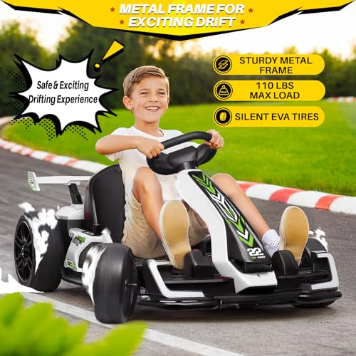 Blitzshark 24V Kids Go Kart 300W Powerful Drift Kart Electric Pedal Kart Outdoor Race Toy, with 2X150W Strong Motor, 7AH Big Battery