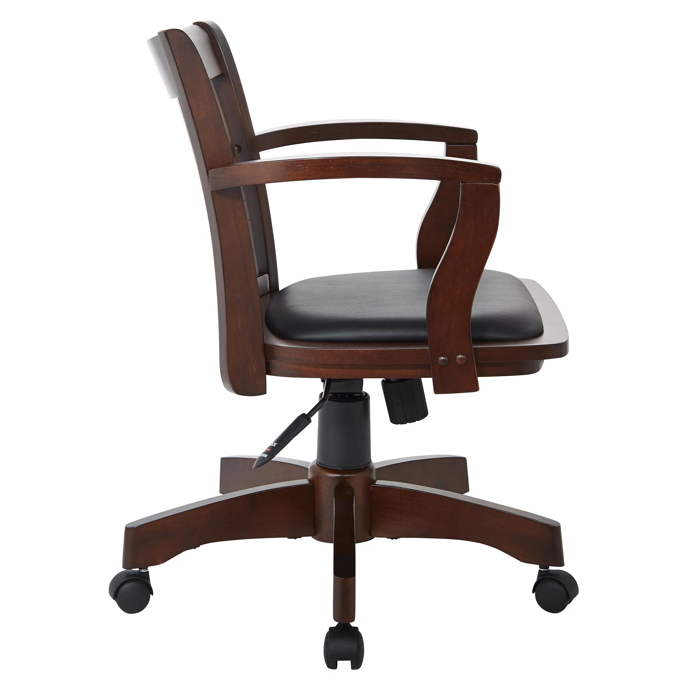 OSP Home Furnishings Deluxe Wood Bankers Chair with Vinyl Padded Seat in Espresso Finish and Black Vinyl Fabric