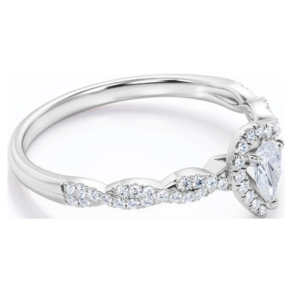 JeenMata 0.5 TCW Pear Cut Diamond - 3 Prong Halo Setting - Semi Infinity Pave Engagement Ring - 10K White Gold