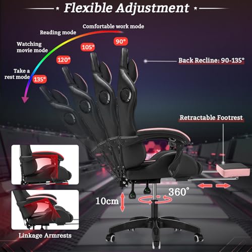 HOFFREE RGB Gaming Chair with Speakers Massage Computer Gaming Chair with LED Lights and Footrest High Back Video Game Chair for Adults Blue and Black