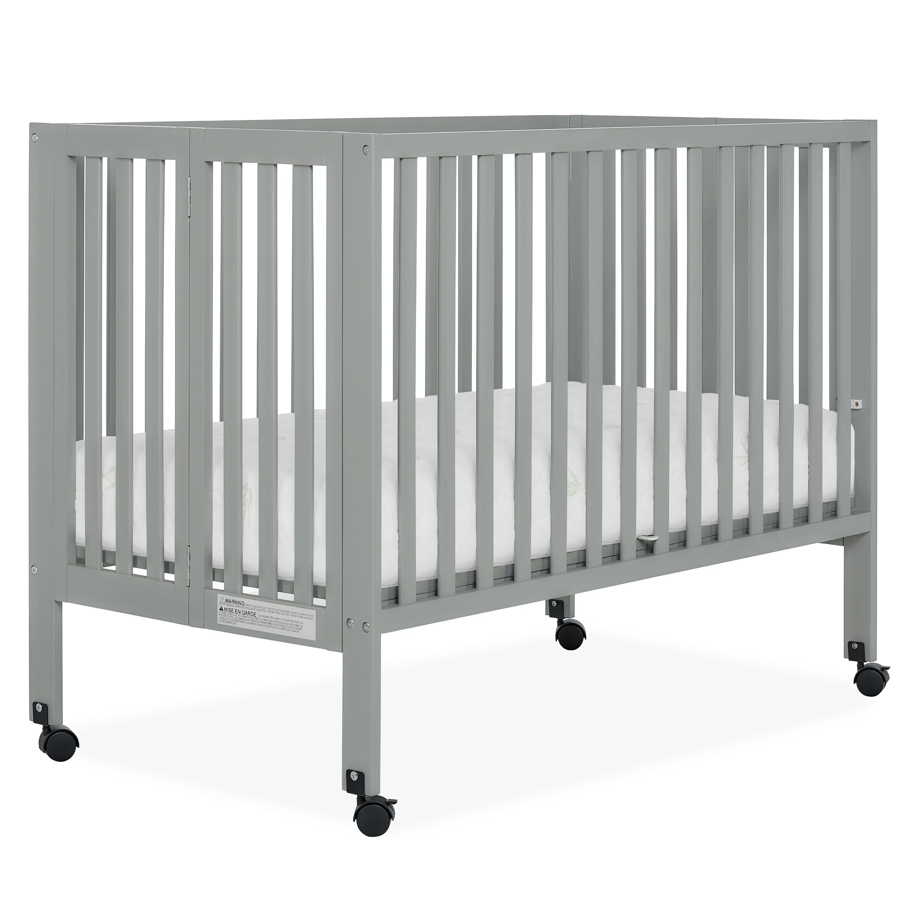Dream On Me Quinn Full-Size Folding Crib in Cool Grey, Removeable Wheels, Modern Nursey, Adjustable Mattress Support, Portable Crib