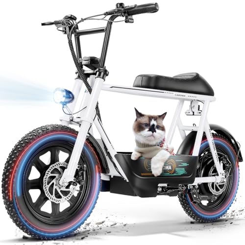 Caroma Peak 500W/800W/1200W Electric Scooter with Seat, 16 * 3" Fat Tire Ebike for All-Terrain, Max 15/25/30 Miles Ranges&20MPH