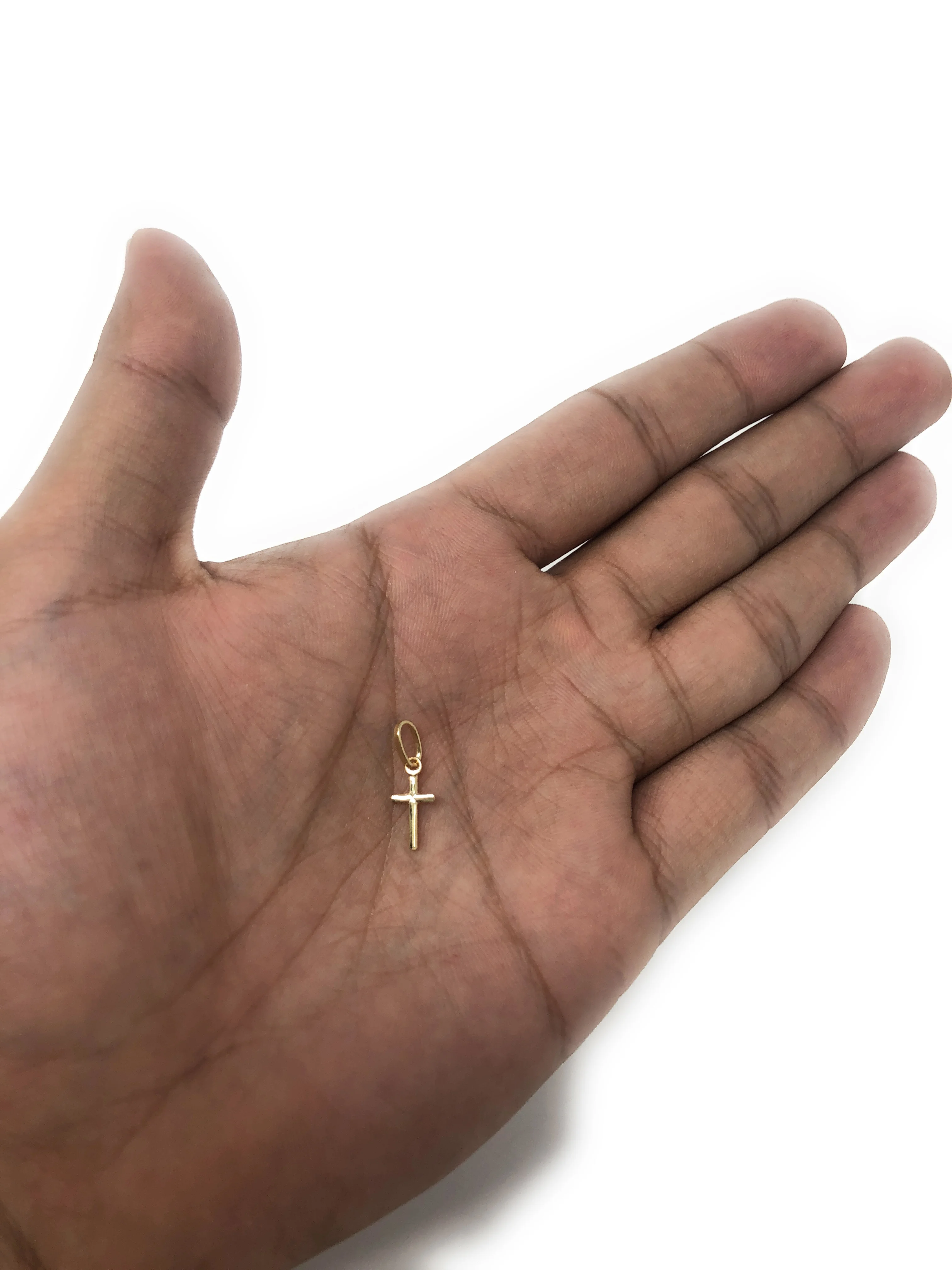 Ioka-14K Yellow Gold Plain Cross Religious Charm Pendant For Necklace or Chain