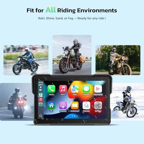 LAMTTO 7-Inch Wireless Motorcycle Carplay GPS Navigation System with Apple Carplay and Android Auto