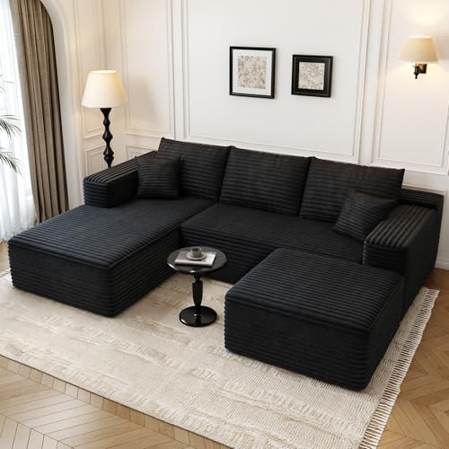 107.5" Cloud Modular Sectional Sofa with 1 Ottoman,Modern Minimalist Upholstered Couches, Comfort U Shaped Sofa for Living Room