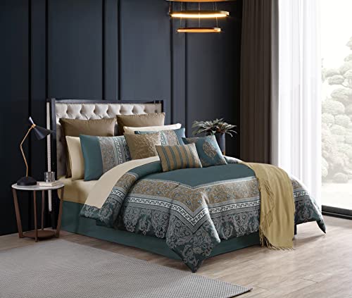 Riverbrook Home 100% Polyester Comforter Set, Queen, Hillcrest - Ivory/Gold, 9 Piece Set