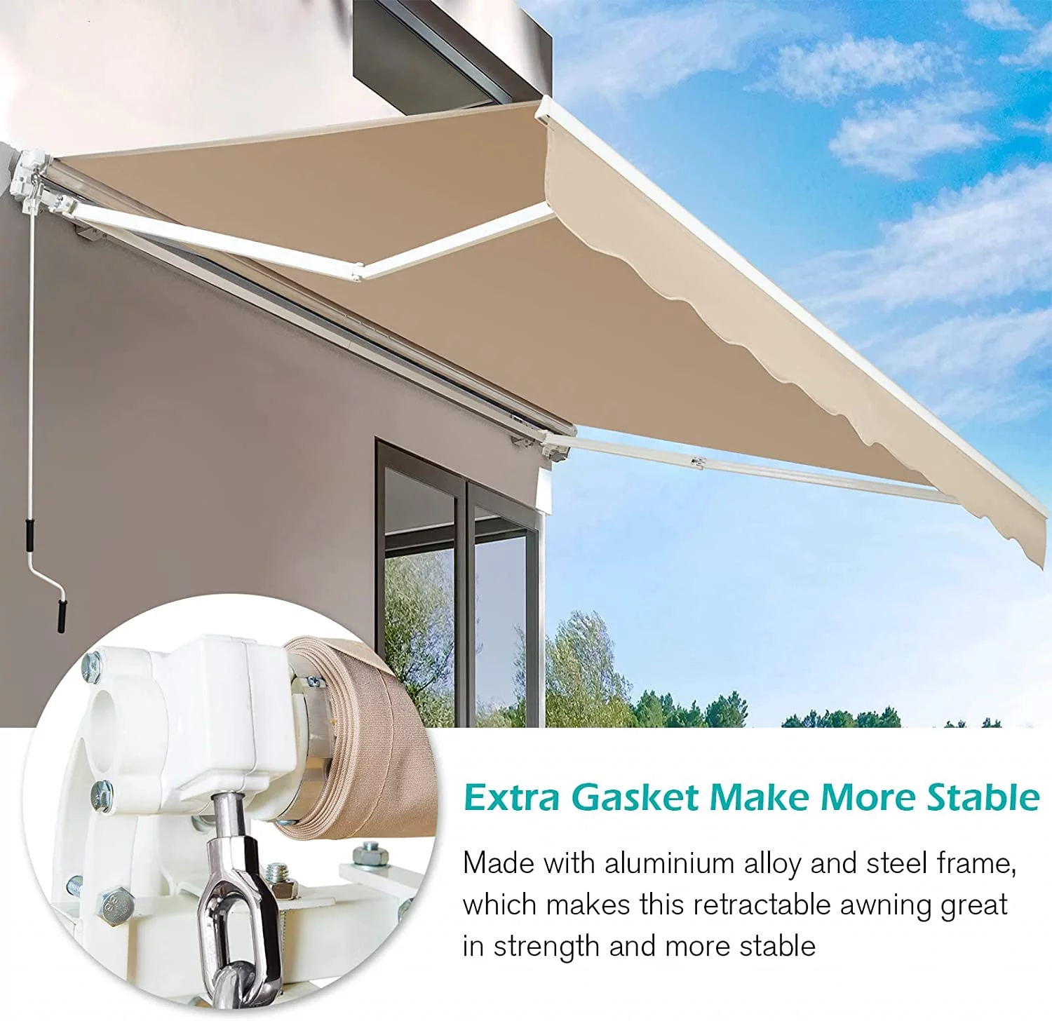 AECOJOY 8' x 10' Manual Retractable Patio Awning,Outdoor Awning Retractable Sunshade Shelter-Beige