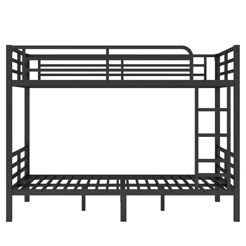 Heavy Duty Bunk Bed Frame with Ladder, Twin XL Over Twin XL Bunk Beds with Safety Guardrails, Adults Bunk Beds with Noise-Reducing Rubber Stoppers