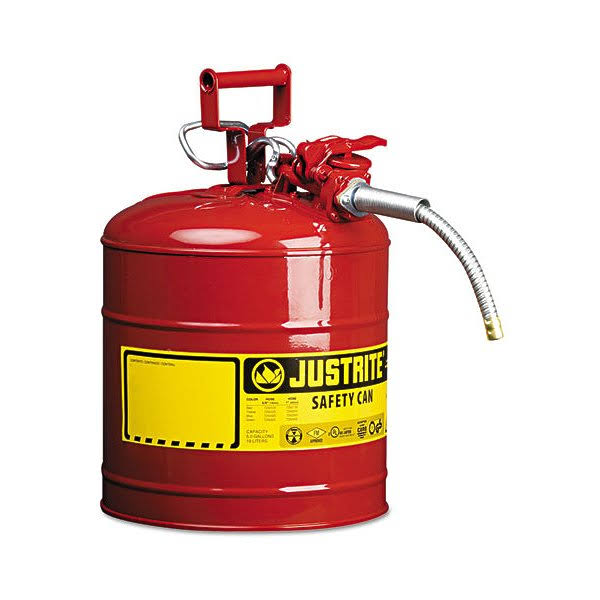 Justrite 5 Gallon Red Safety Can Type II AccuFlow 5/8x22 Hose 7250120