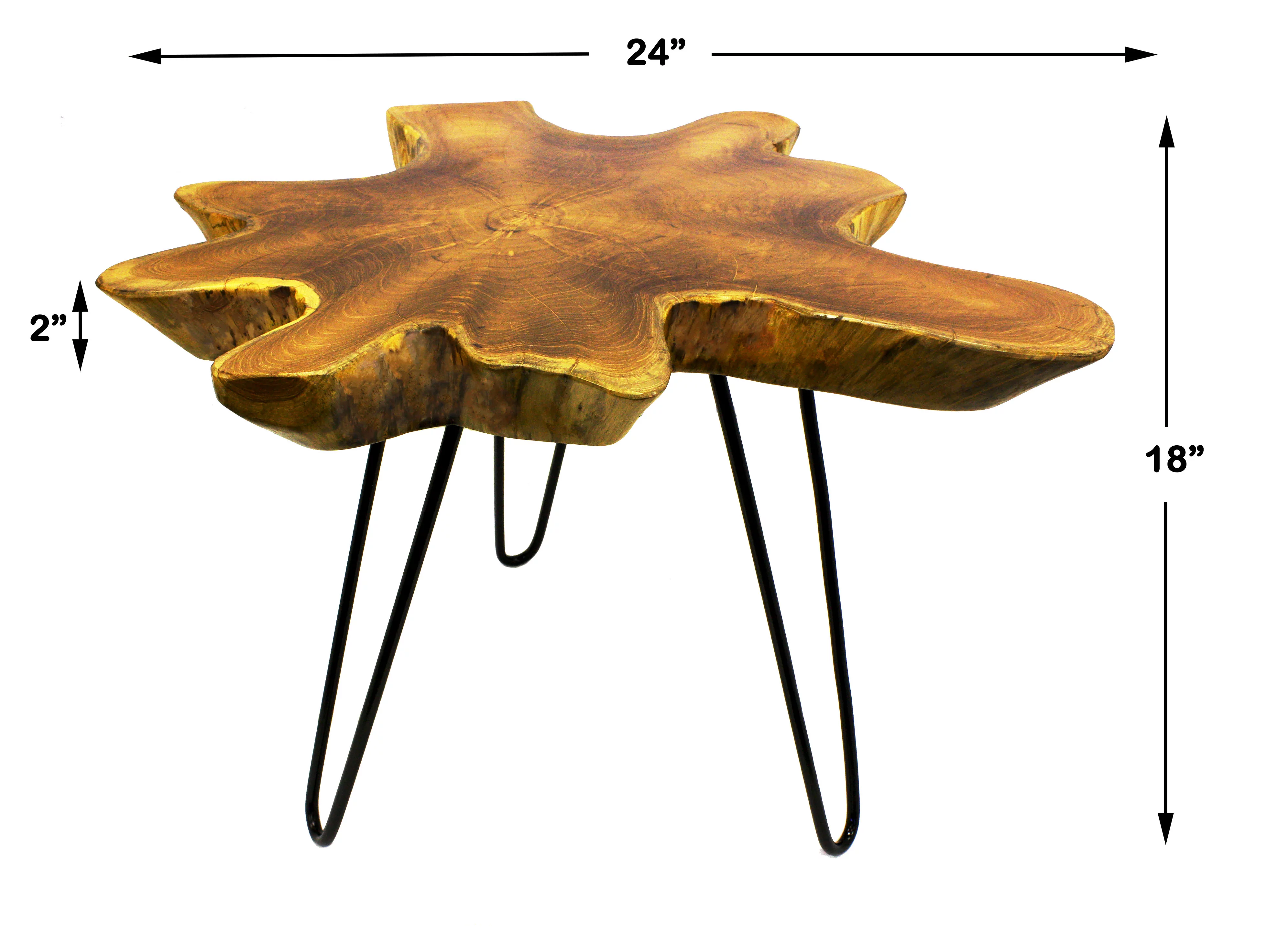 Mountain Woods Live Edge Side Table Hand Made With Selected Organic Brazilian Teak Wood, Natural Finished, 24”X24”X18”